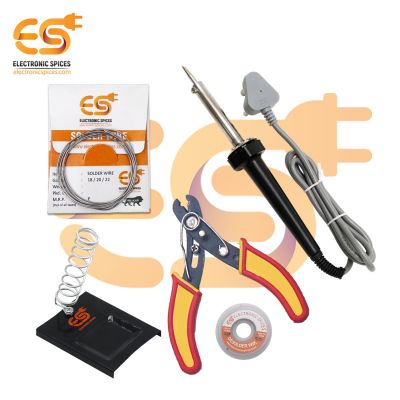 5 in 1 combo of 60 watt soldering iron, Desoldering wik, Soldering wire, Cutter and Iron stand