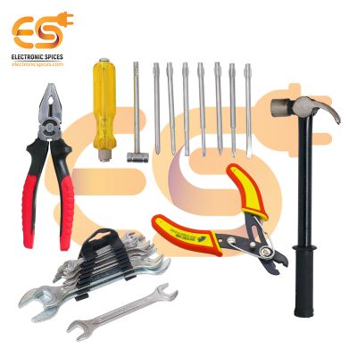 Combo of 8 Inch  Plier | 9-in-1 Screwdriver | Spanner Set | Wire Cutter & Claw Hammer