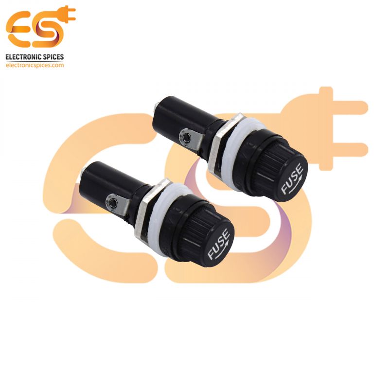 10A 250V AC 6mm x 30mm Black Electrical panel mounted screw cap cartridge fuse holder pack of 2pcs