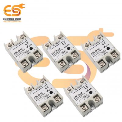 SSR-25DA  3V-32V DC to 24V-380V AC 25A Solid state relay module pack of 5pcs
