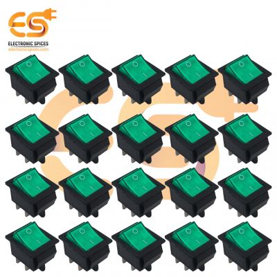 KCD4 16A 250V AC Green color 4 pin DPDT heavy duty plastic rocker switch with indicators pack of 50pcs