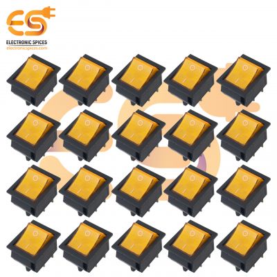 KCD4 16A 250V AC Yellow color 4 pin DPDT heavy duty plastic rocker switch with indicators pack of 50pcs