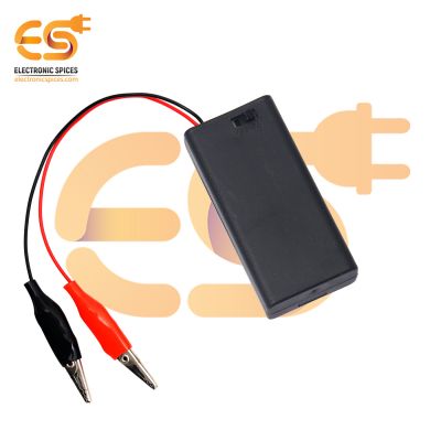 AA 2 cell battery holder hard plastic cover case with on-off switch and alligator clip pack of 1 (2 x 1.5V = 3Volt)