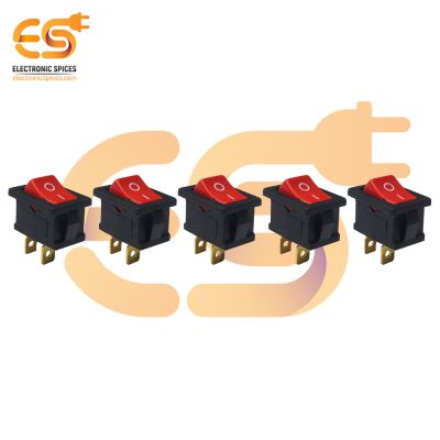MADE IN INDIA 6A 250V AC red color 2 pin SPST small plastic rocker switch Copper pin pack of 5pcs