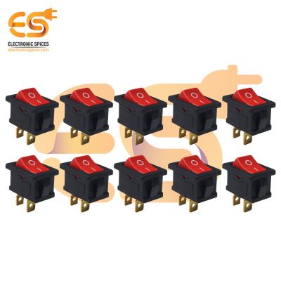 MADE IN INDIA 6A 250V AC red color 2 pin SPST small plastic rocker switch Copper pins pack of 20pcs