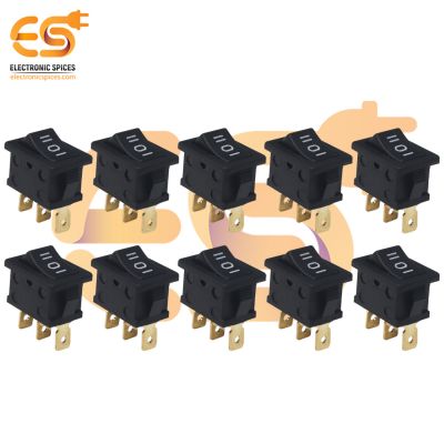 MADE IN INDIA 6A 250V black color 3 pin SPCO small plastic rocker switch Copper pins pack of 20pcs