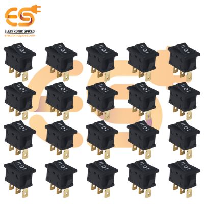 MADE IN INDIA 6A 250V black color 3 pin SPCO small plastic rocker switch Coppers pins pack of 100pcs