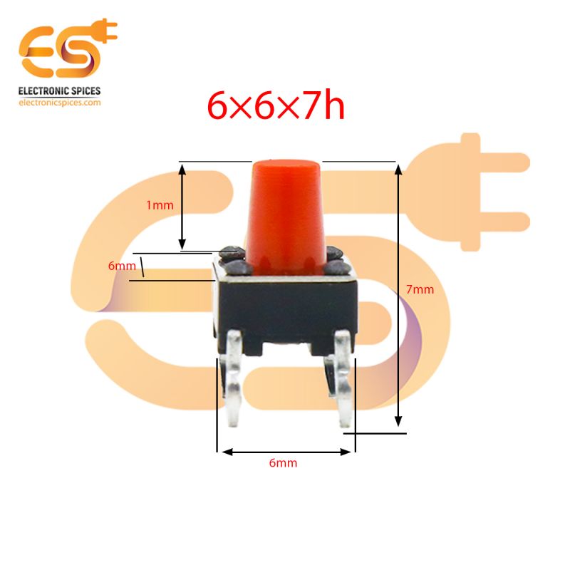 6 x 6 x 7mm Red color tactile momentary push button switches pack of 200pcs