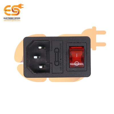 C14 AC 250V 10A Panel mount plug adaptor power socket connector 3 pins with Red indicator Rocker switch and Fuse slot