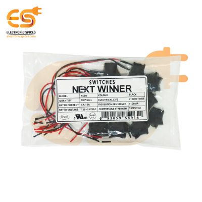 NEXTWINNER KCD1 5A/10A 125V/250V AC Black color 2 pin SPST small plastic rocker switch with attach wire pack of 10pcs