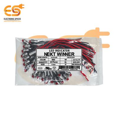 NEXTWINNER 5mm Red color LED round shape with Dustproof socket and wire pack of 20pcs (Red in Red)
