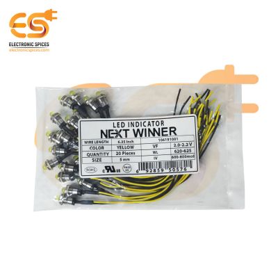 NEXTWINNER 5mm Yellow color LED round shape with Dustproof socket and wire pack of 20pcs (Yellow in Yellow)