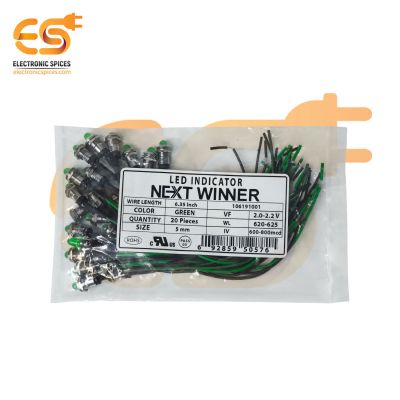 NEXTWINNER 5mm Green color LED round shape with Dustproof socket and wire pack of 20pcs (Green in Green)