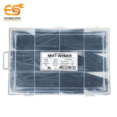 NEXTWINNER 1mm to 12mm Black color polyolefin heat shrink tube 65mm long box of 450pcs