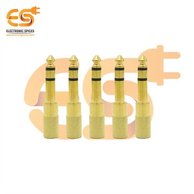 Mono 6.35mm male to 3.5mm female Golden color audio connector pack of 5pcs