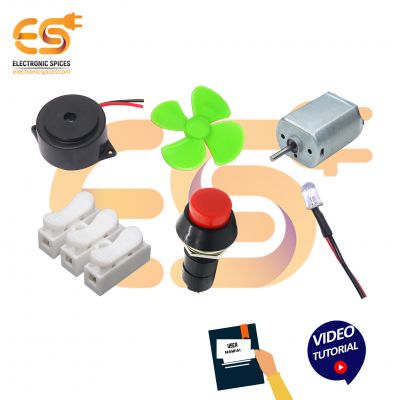 Diy Mini School Project Kit 2 (Motor Battery Buzzer Push Switch Kit For Hobbyists And School& College Students) Starter Kit With Video Tutorial & User Manual