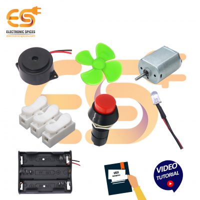 Diy Mini School Project Kit 2 (Motor Battery Buzzer Push Switch Kit For Hobbyists And School& College Students) Starter Kit With Video Tutorial & User Manual