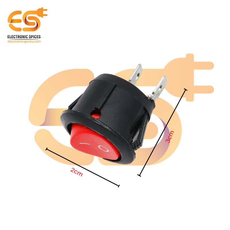 KCD1 T125 6A 250V AC red color 2 pin SPST small round plastic rocker switch pack of 5pcs