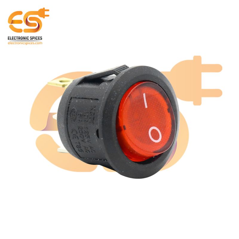 QY602-101 10A 125V AC 3 pin SPST red color round plastic rocker switch with indicator pack of 5pcs