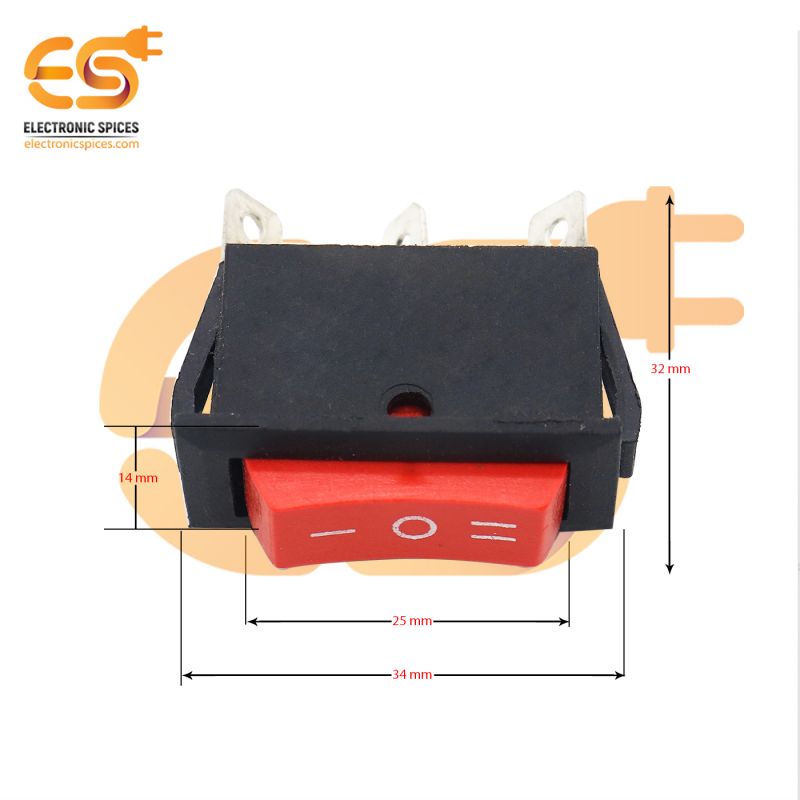 KCD3 15A 250V AC red color 3 pin SPCO heavy duty plastic rocker switches pack of 5pcs