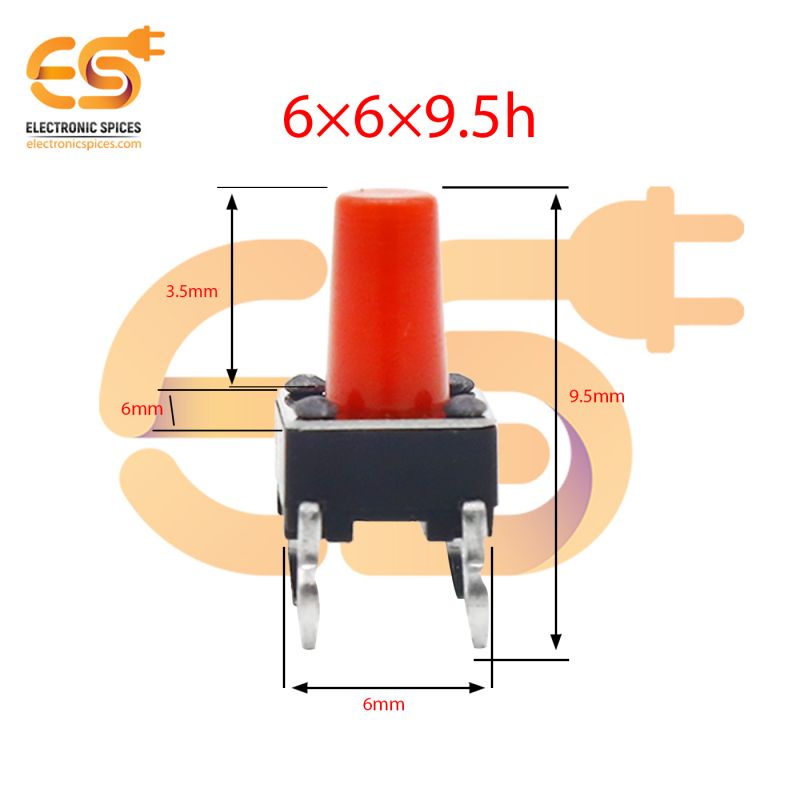 6 x 6 x 9.5mm Red color tactile momentary push button switch pack of 20pcs
