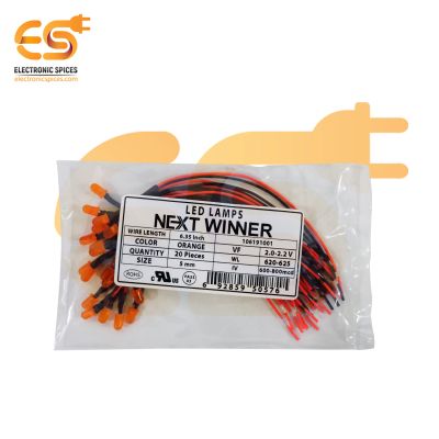2.0-2.2V 5mm orange color LED Diode Copper Lights  24 awg Pre Wired  pack of 20