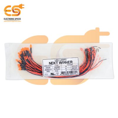 NEXTWINNER 5mm Orange color LED round shape with 10 inch wire attach pack of 20pcs