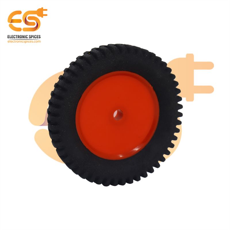 70mm x 15mm Hard plastic build rubber cover red color 6mm rod compatible toy truck wheel pack of 4pcs