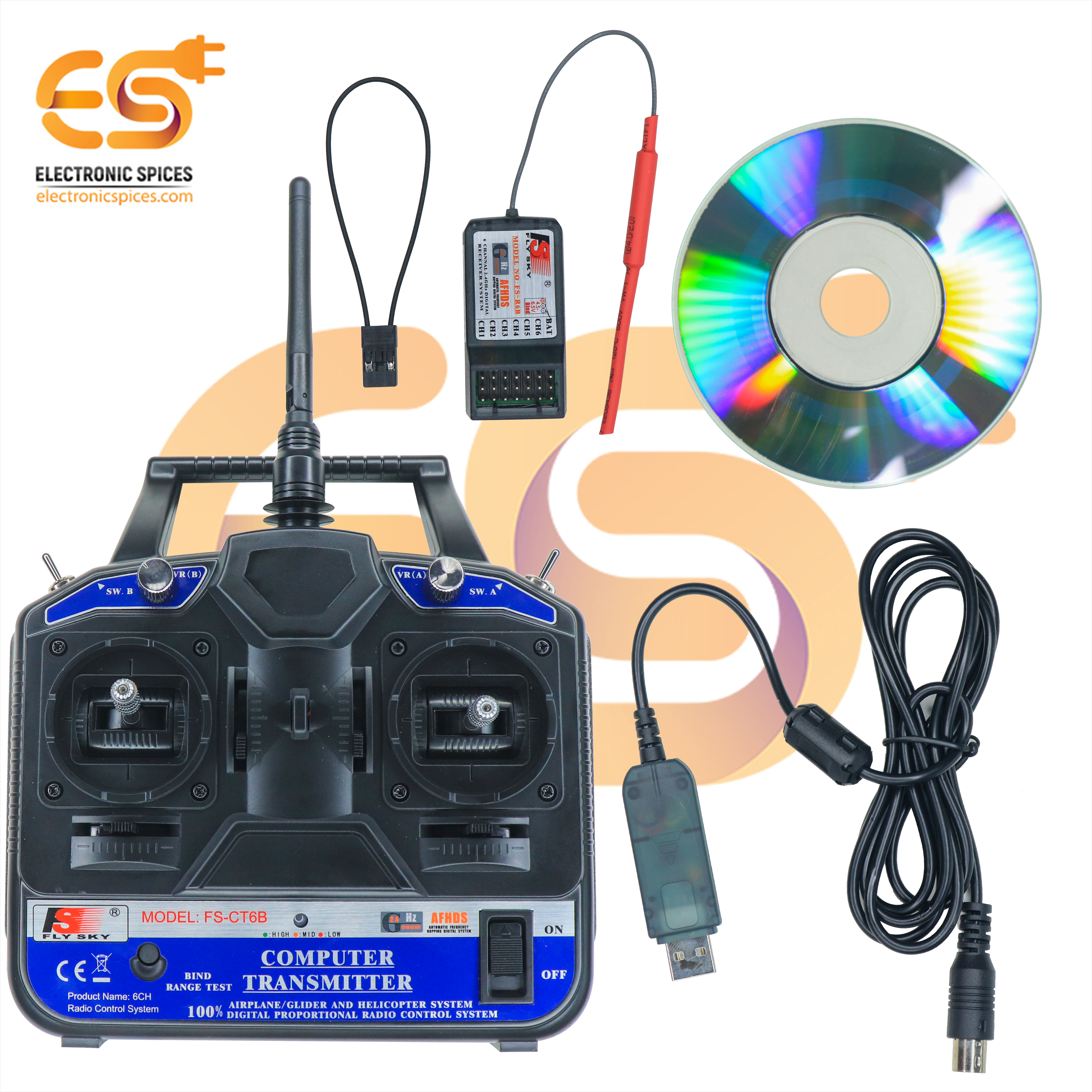 CT6B 6 Channel RC Remote Control Transmitter 2.4GHZ, 12V DC with FS-R6B Receiver system