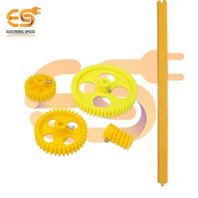 Combo of Yellow plastic Rack & 4 gear wheel for DC motor DIY model toy
