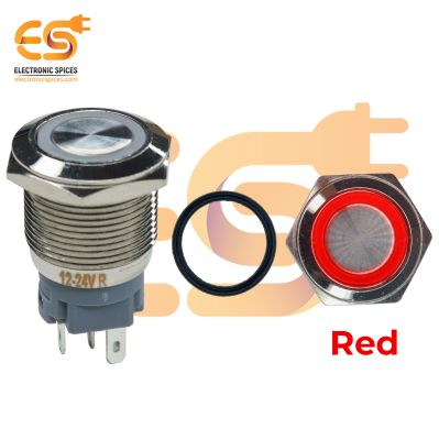 19 mm 12-24V Ring Light Push Button Self Lock Metal Switch with Red Indicator
