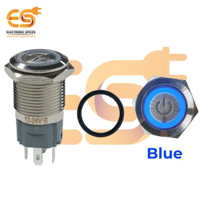 19 mm 12-24V Ring Light Push Button Horn type Metal Switch with Blue Indicator and power icon