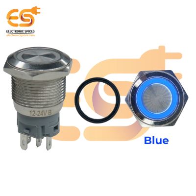 19 mm 12-24V Ring Light Push Button Horn type Metal Switch with Blue Indicator