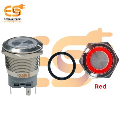 22mm 12-24V Ring Light Push Button  Self Lock Metal Switch with Red Indicator