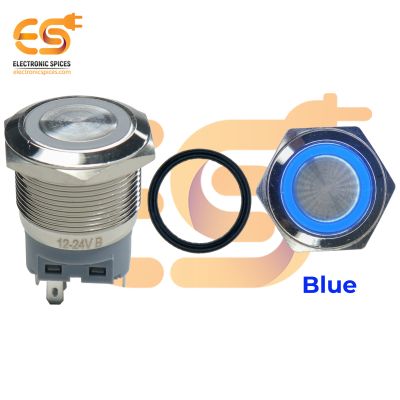 22 mm 12-24V Ring Light Push Button Self Lock Metal Switch with Blue Indicator