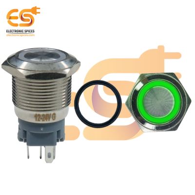19 mm 12-24V Ring Light Push Button Horn type Metal Switch with Green Indicator