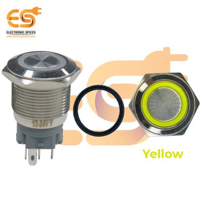 19 mm 12-24V Ring Light Push Button Self Lock Metal Switch with Yellow Indicator