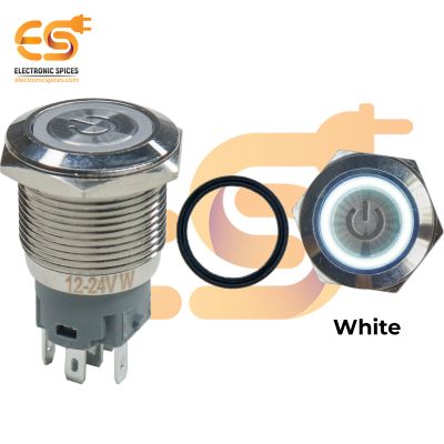 19 mm 12-24V Ring Light Push Button Horn type Metal Switch with White Indicator and Power Icon