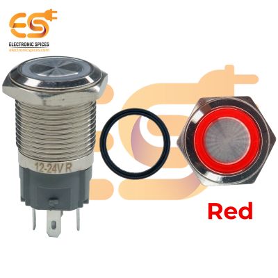 16 mm 12-24V Ring Light Push Button Self Lock Metal Switch with Red Indicator