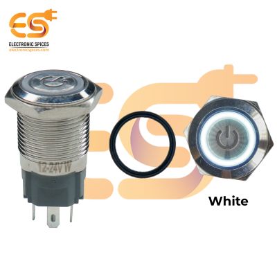 16 mm 12-24V Ring Light Push Button Horn type Metal Switch with White Indicator and Power Icon