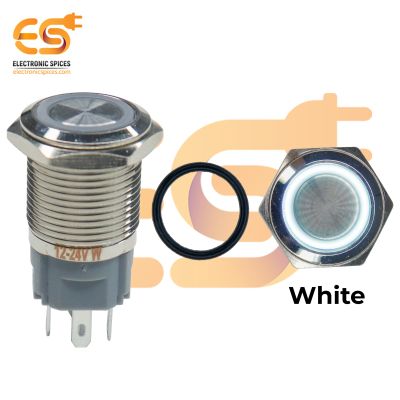 16mm 12-24V Ring Light Push Button Self Lock Metal Switch with White Indicator