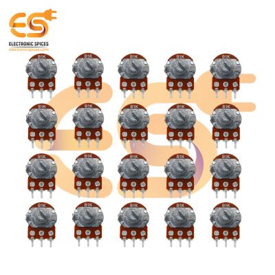 1K Rotary potentiometer round shaft handle 3 pins pack of 20pcs