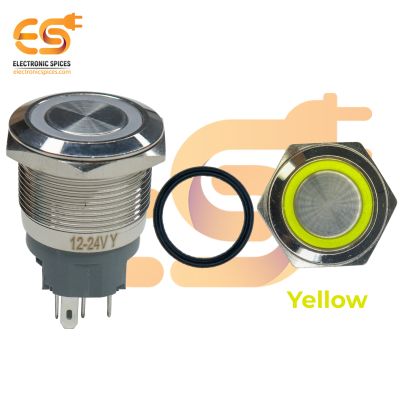22 mm 12-24V Ring Light Push Button Horn type Metal Switch with Yellow Indicator