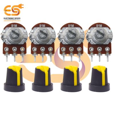 Combo of 1M 3 Pin Round Shaft Rotary Potentiometer Volume Pot 1M with Knob (Pack of 4)