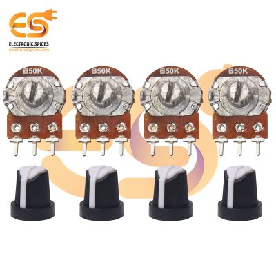 Combo of 50K 3 Pin 14mm Long Round Shaft Rotary Potentiometer Volume Pot 50K with Knob (Pack of 4)