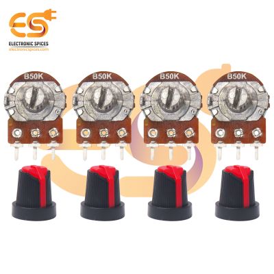 Combo of 50k 3 Pin Round Shaft Rotary Potentiometer Volume Pot 50K with Knob (Pack of 4)