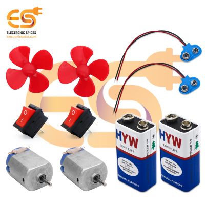 Mini DC Motor Science Project Kit | 4 Blade Fan | Rocker Switch | Battery Setup DIY Kit (10 Items)