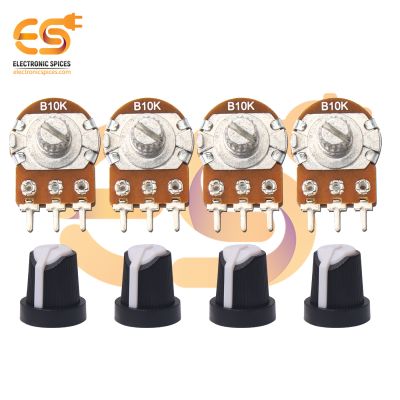 Combo of 10K 6 Pin Round Shaft Dual Gang Rotary Potentiometer Volume Pot 10K with Knob (Pack of 4)