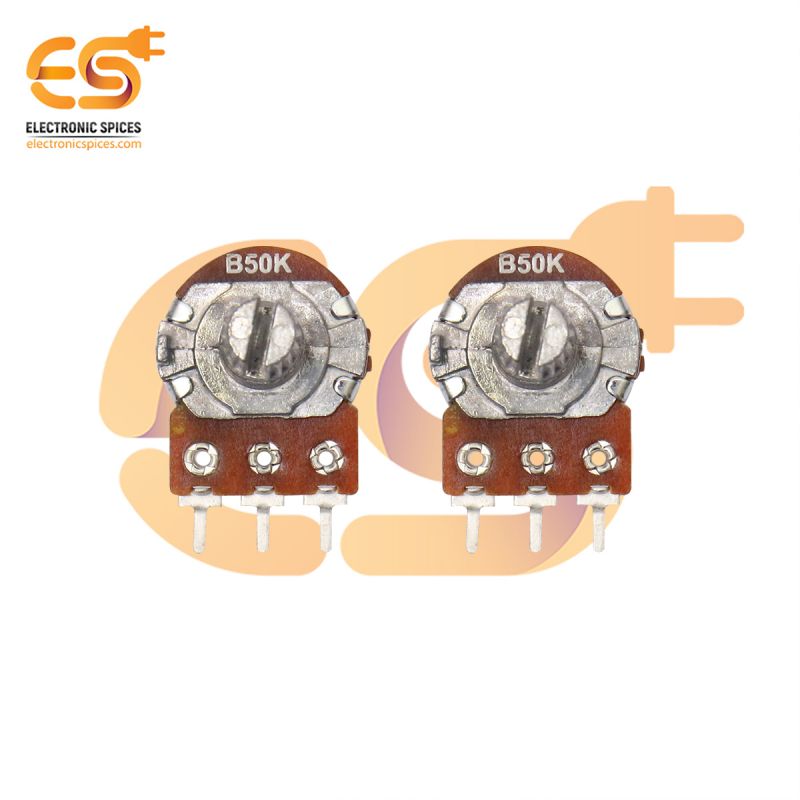 50K Rotary potentiometer 14mm long round shaft handle 3 pin pack of 2pcs