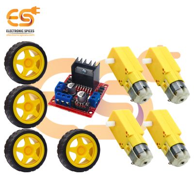 Combo of L298N Motor Drive Controller Kit | Includes BO Motor | BO Wheel  (9 Items)